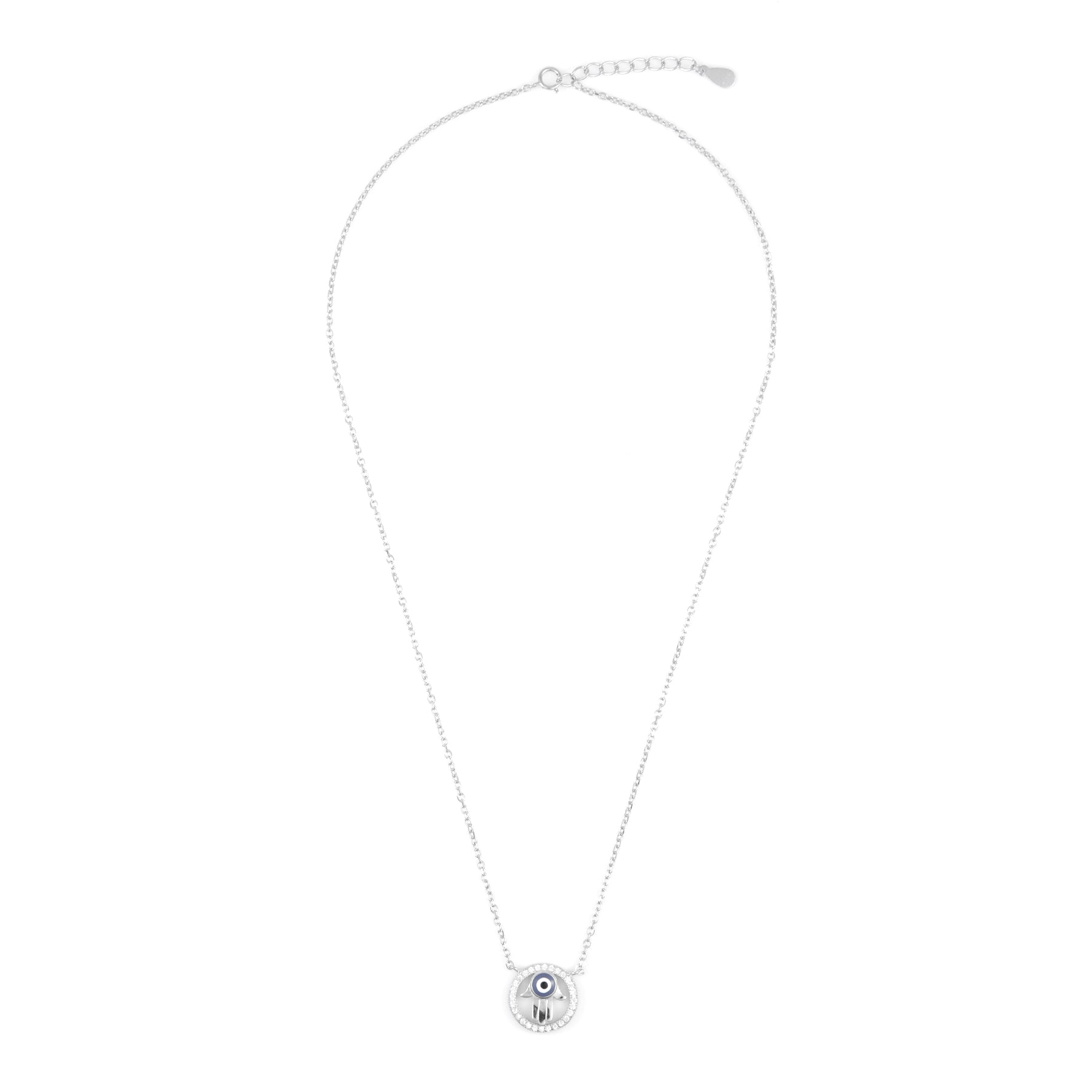Silver CZ Evil Eye Pendant chain set