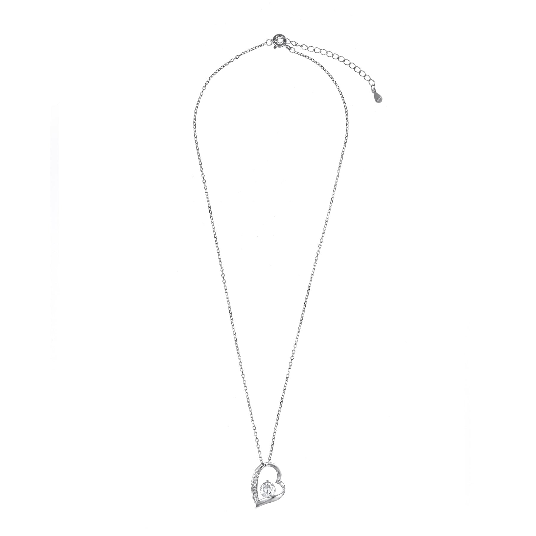 Silver Solitaire Heart Pendant Chain Set
