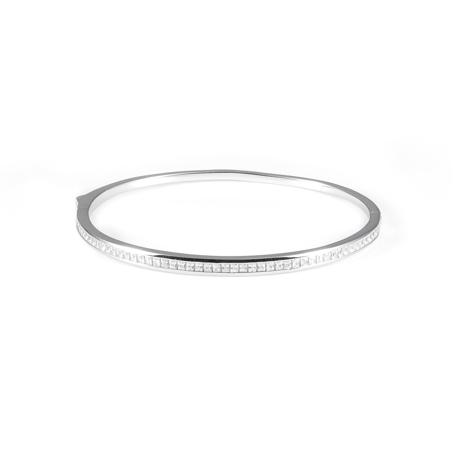 92.5 Silver Single Line Stone Bangle Bracelet