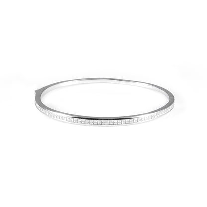 92.5 Silver Single Line Stone Bangle Bracelet