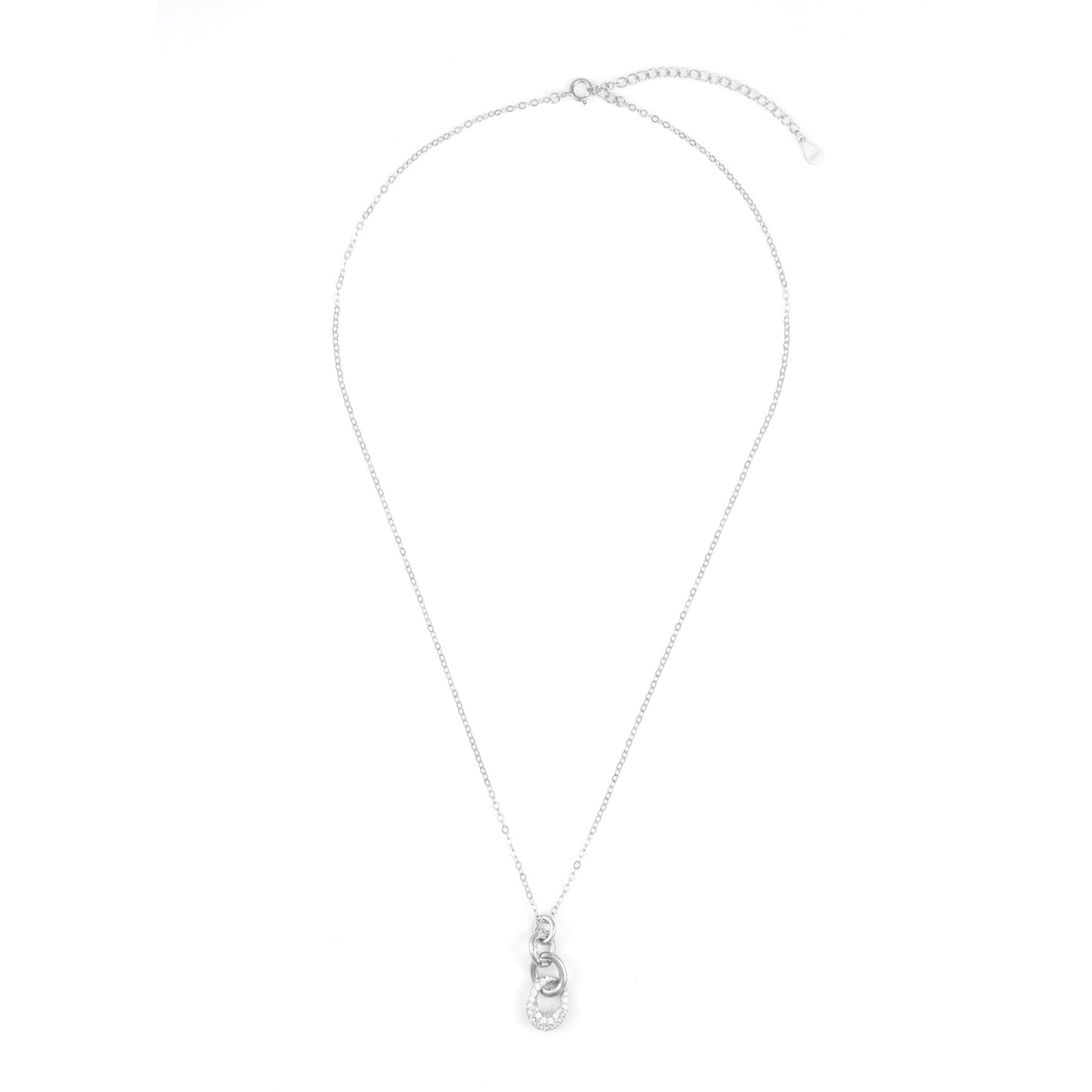Silver 4 Interlocking Ring Pendant Chain Set
