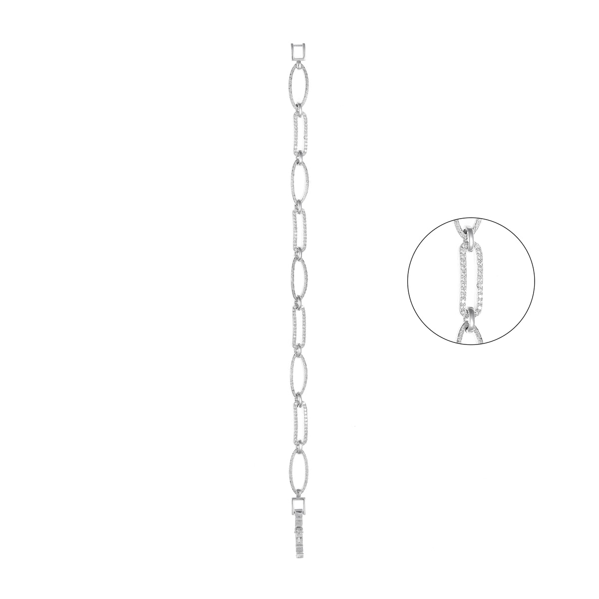 92.5 Sterling Silver CZ Diamond Oval Link Bracelet for Women – 8.9g
