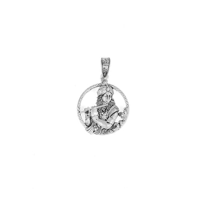 Silver Krishna Flute Pendant with Circular Frame – Lord Krishna Design | 4.55g