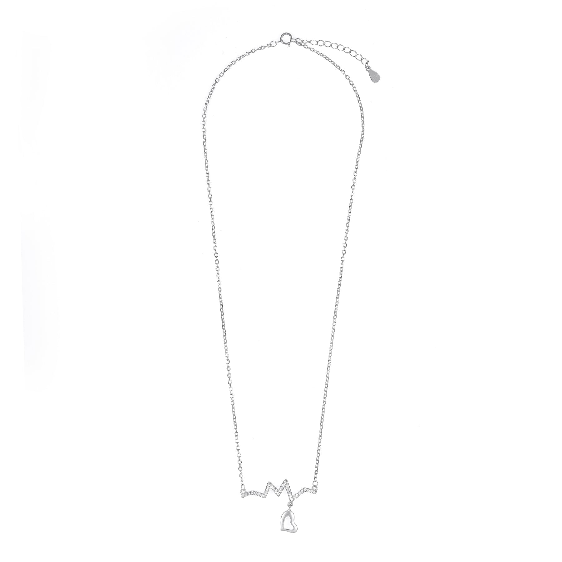 Silver Heartbeat Pendant Chain Set