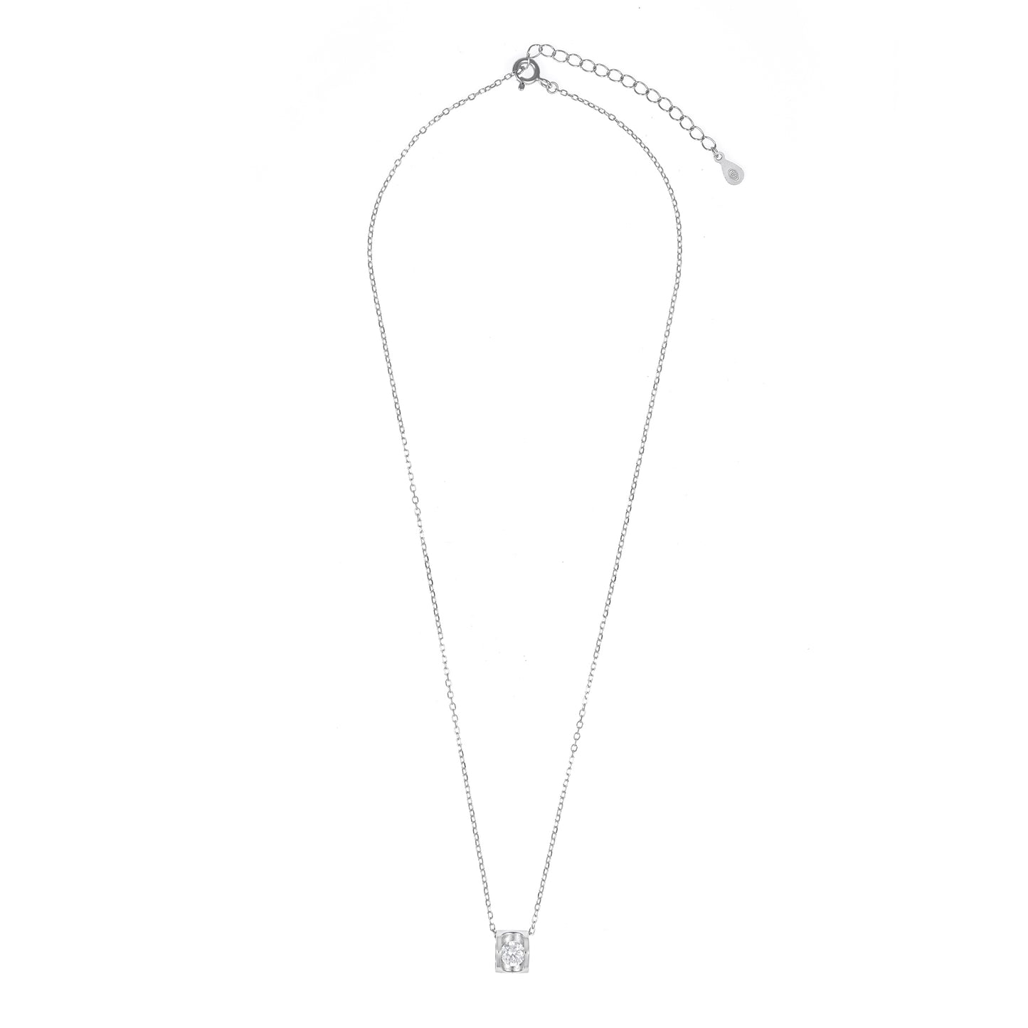 Silver Dancing Solitaire Pendant Necklace Set with Chain