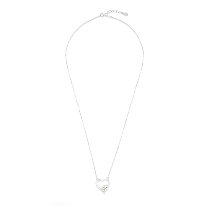 Silver Heart Flower Pendant Necklace Chain Set for Women
