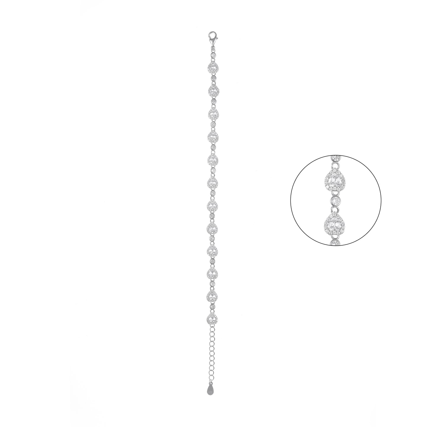 92.5 Sterling Silver Heart CZ Diamond Bracelet