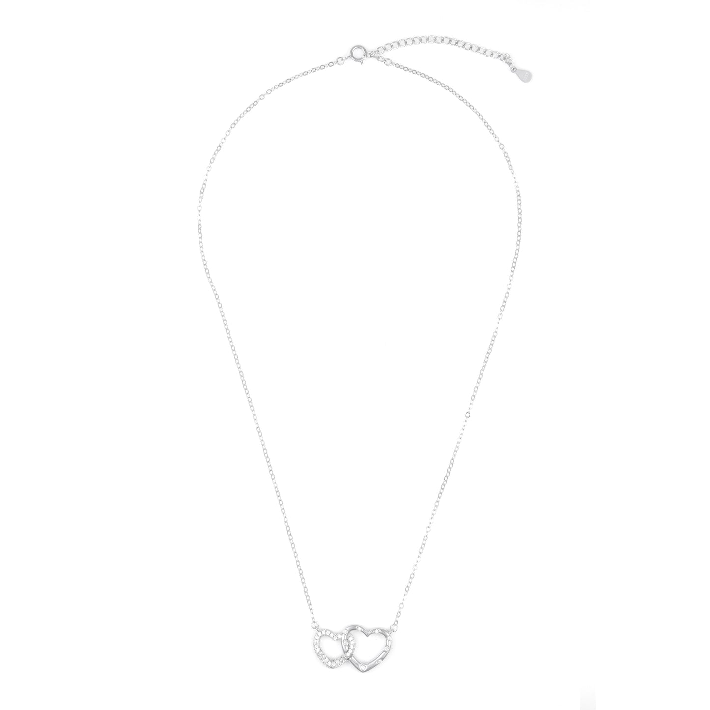 Silver Double Heart Pendant Necklace Chain Set for Women