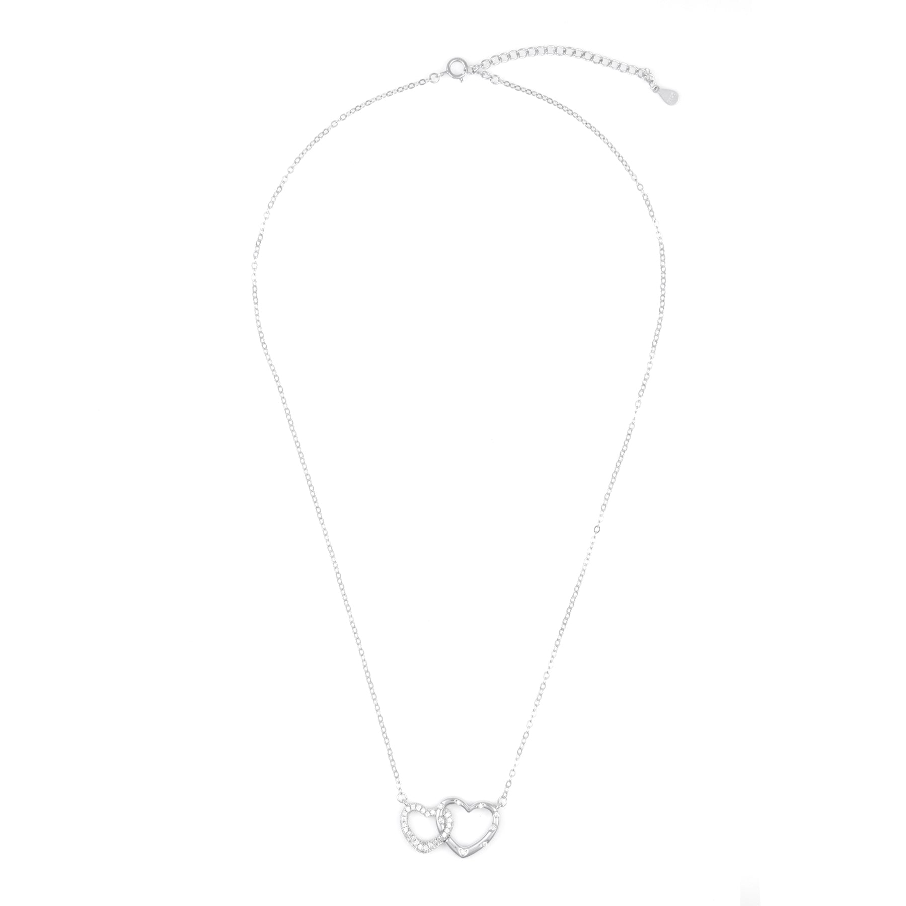 Silver Double Heart  Pendant Chain Set