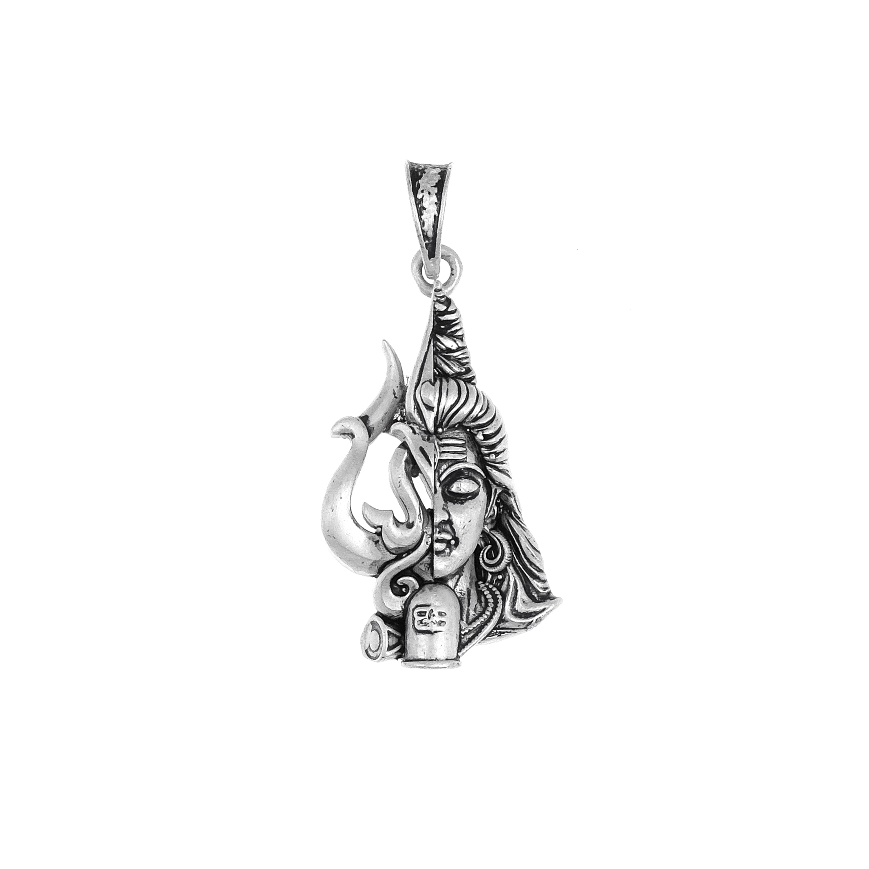 Silver Antique Half Trishul Half Shiva Pendant