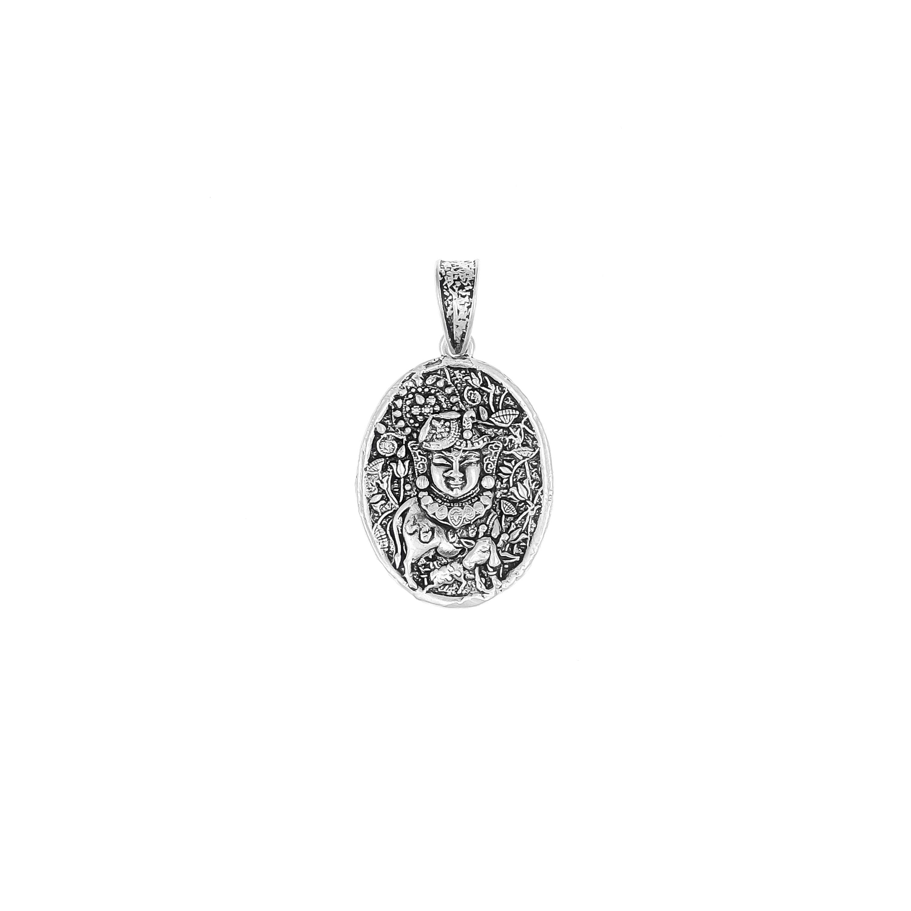 Silver Krishna Cow Pendant – Lord Krishna with Cow Design | 3.9g