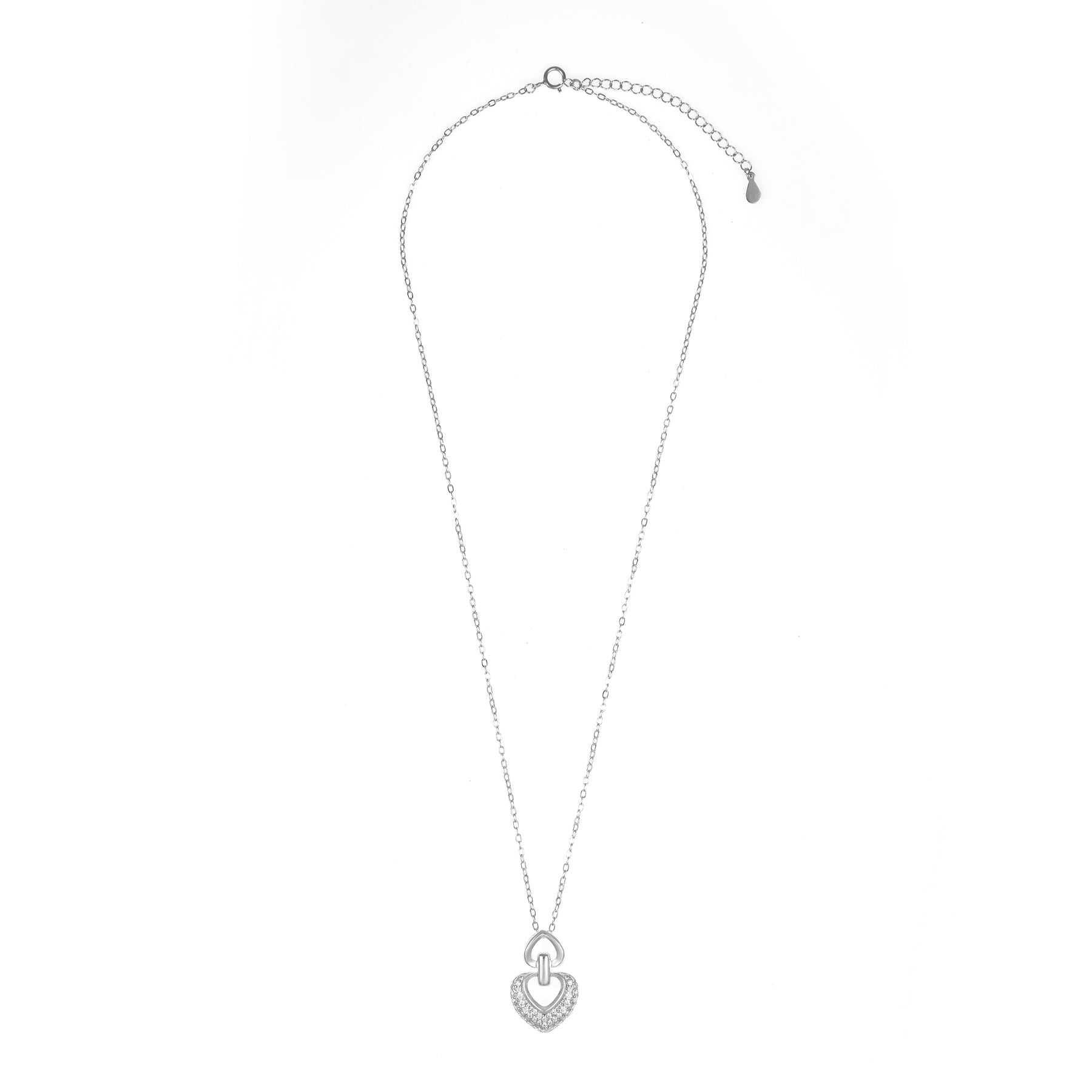 Silver Double Heart Pendant Chain Set