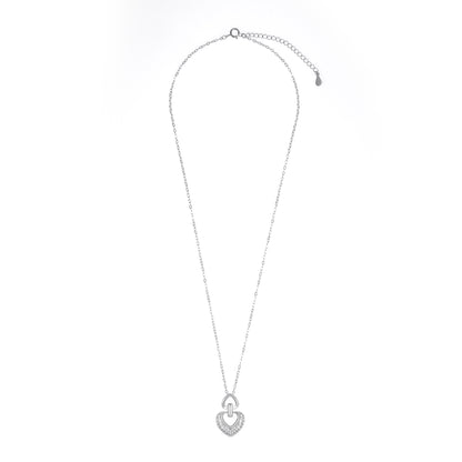 Silver Double Heart Pendant Necklace Chain Set for Women
