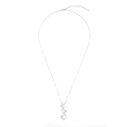 Silver Triple Heart Pendant Necklace Chain Set for Women