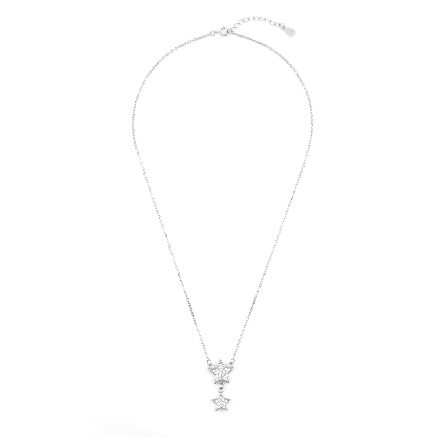 Elegant Silver Double Star Pendant Set with Chain