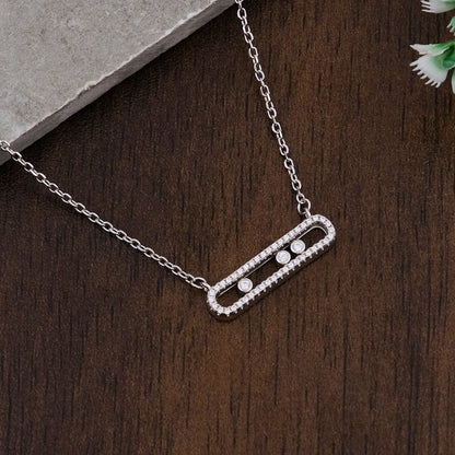 Silver Moving  Stones Chain Pendant set