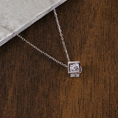 Silver AD Studded Cube Chain Pendant Set