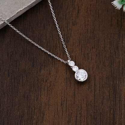 Silver Three stone Solitaire Pendant chain set