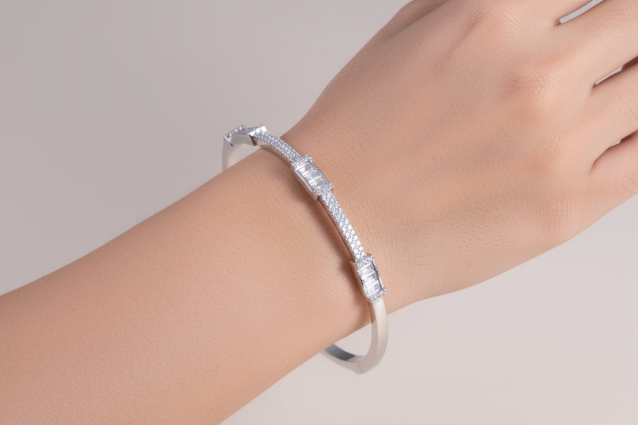 92.5 Sterling Silver Cubic Zirconia Bracelet for Women | Elegant Designer Silver Bracelet