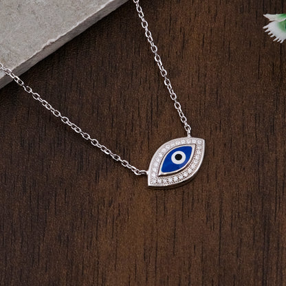Silver Cz  Evil Eye Pendant chain set