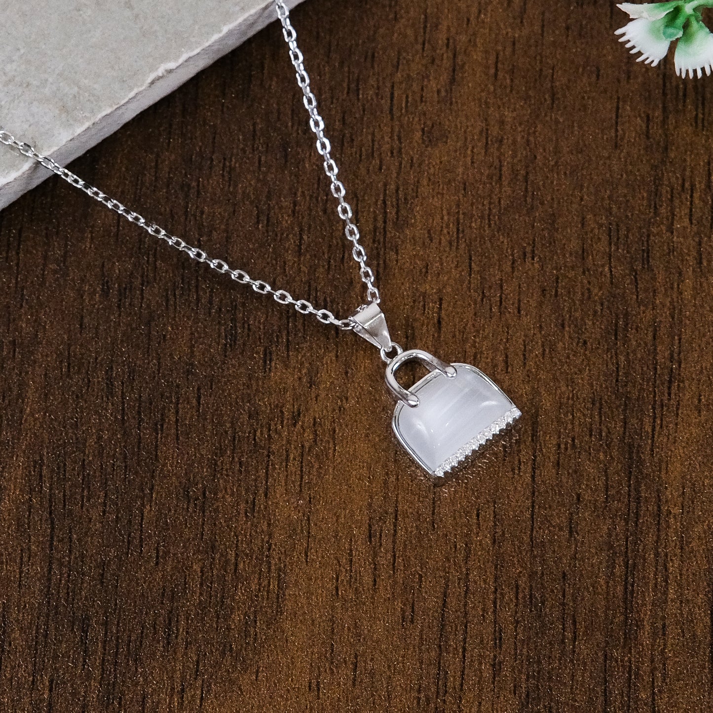 Silver Handbag Pendant Necklace Chain Set for Women