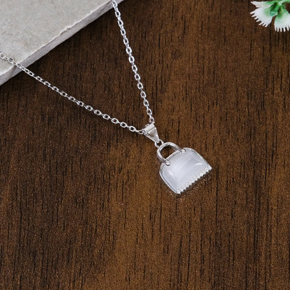 Silver Handbag Pendant Necklace Chain Set for Women