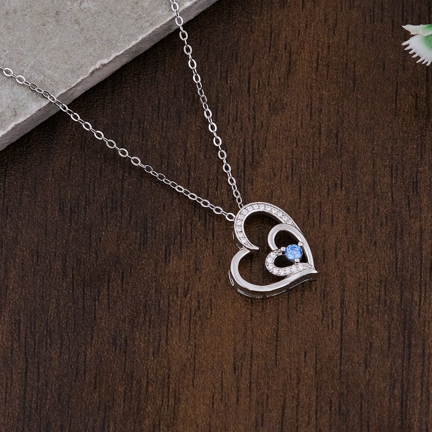 Silver 2 in 1 Heart  Pendant Chain Set