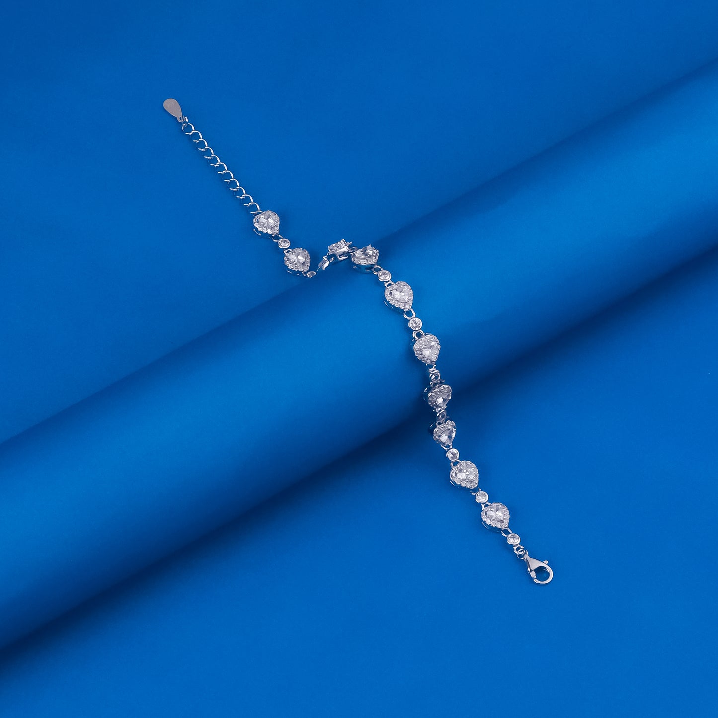 92.5 Sterling Silver Heart CZ Diamond Bracelet