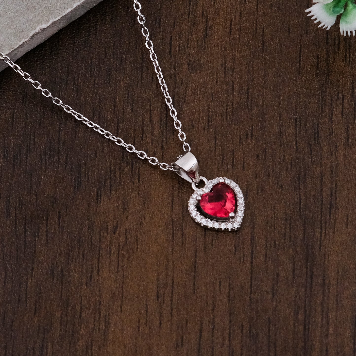 Silver Red Heart Pendant chain set