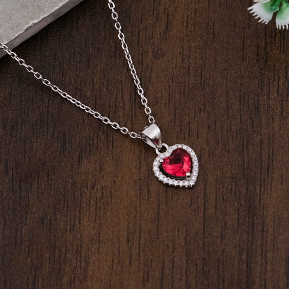 Silver Red Heart Pendant chain set