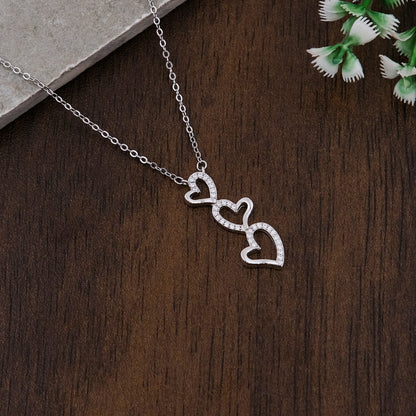 Silver Triple Heart Pendant Necklace Chain Set for Women