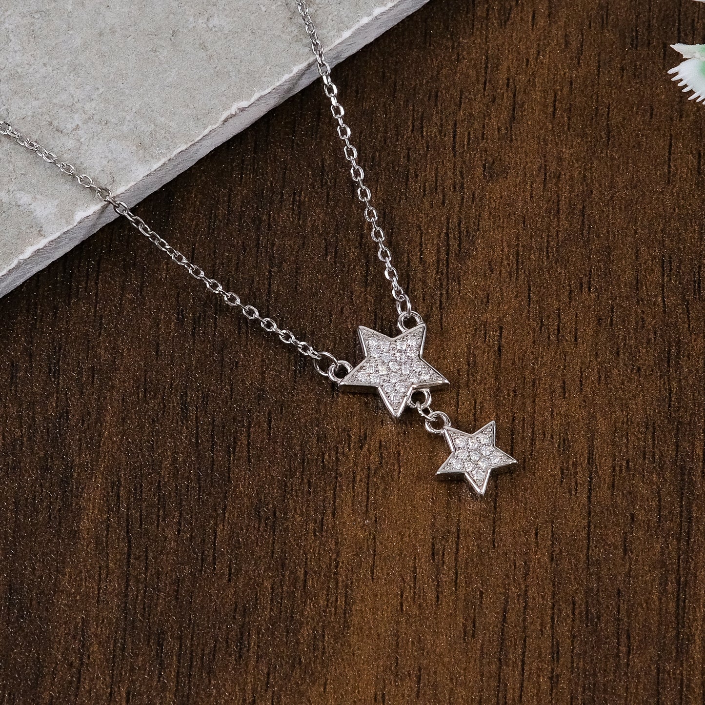 Elegant Silver Double Star Pendant Set with Chain