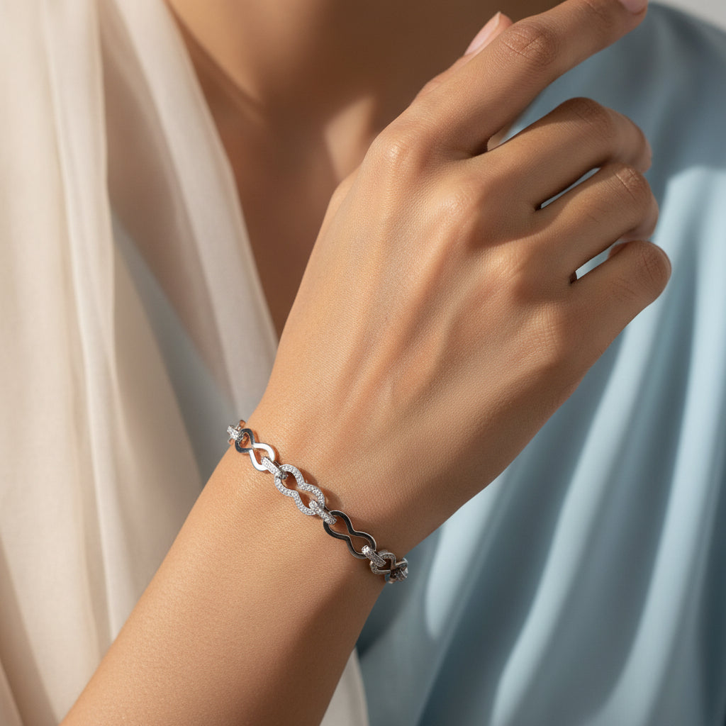 92.5 Sterling Silver Infinity CZ Diamond Bracelet for Women – 10.01g