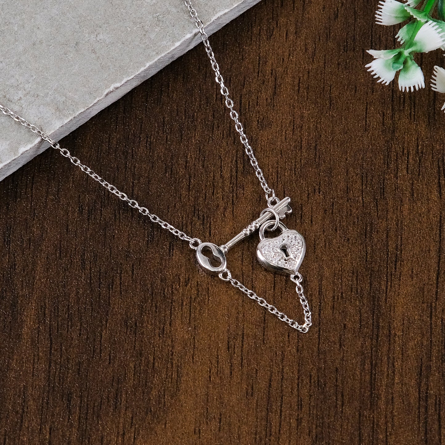 Silver Lock & Keychain Pendant chain set