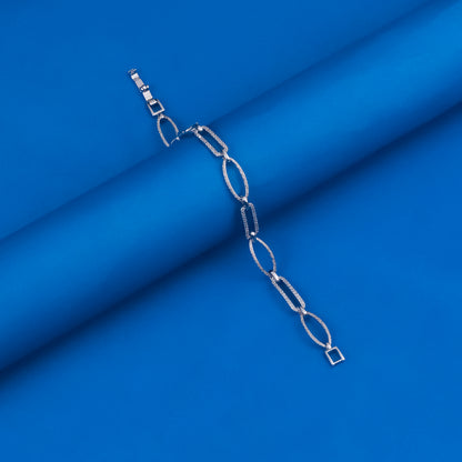 92.5 Sterling Silver CZ Diamond Oval Link Bracelet for Women – 8.9g