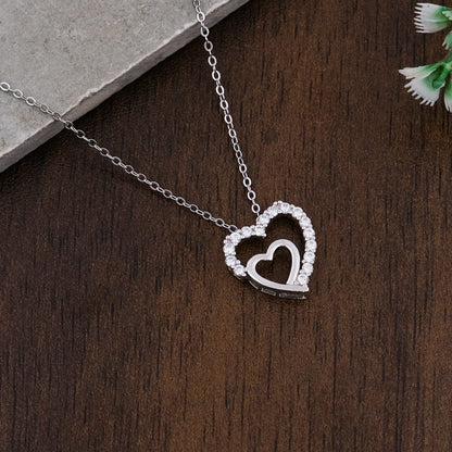 Silver 2 in 1 Heart  Pendant Chain Set
