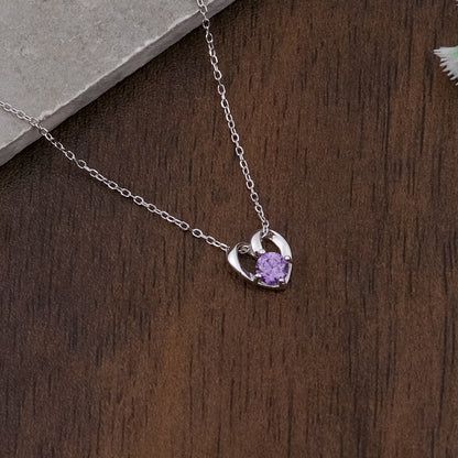 Silver Heart Purple Stone Pendant Chain Set for Women | Elegant Silver Necklace