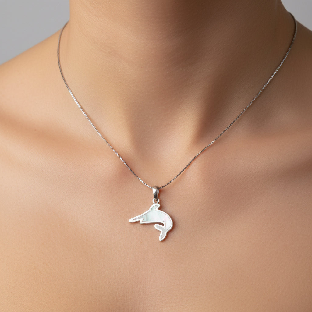 92.5 Sterling Silver Dolphin Pendant Necklace for Women