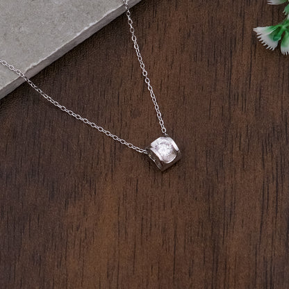 Silver Dancing Solitaire Pendant Necklace Set with Chain