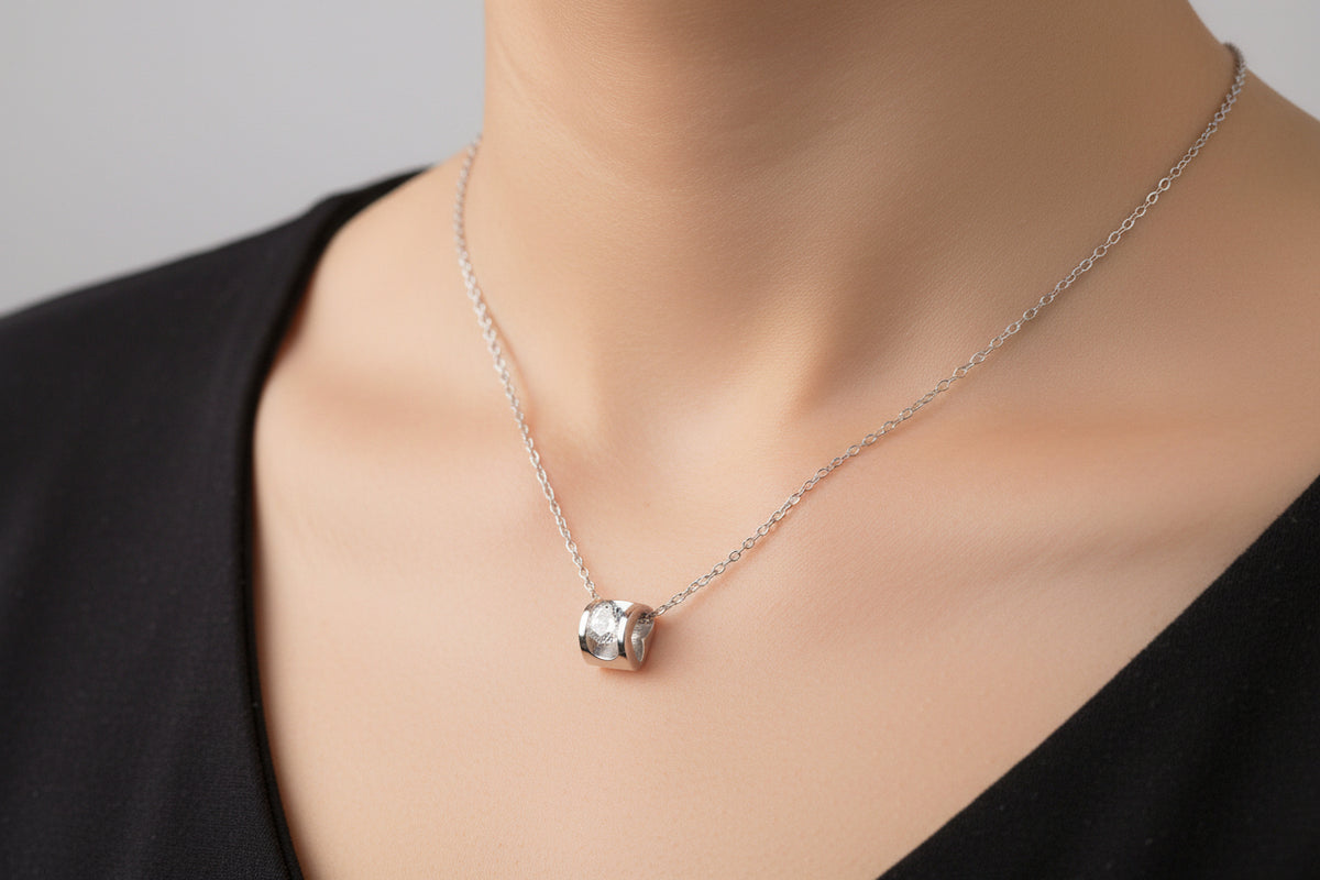 Silver Dancing Solitaire set with chain