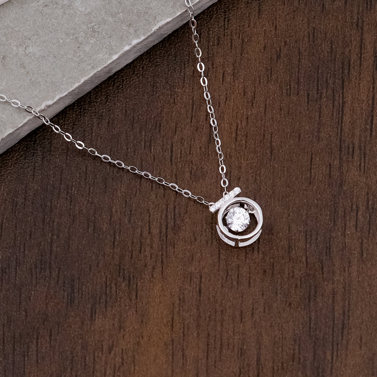 Silver Dancing Solitaire Pendant Chain Set for Women | Elegant Silver Necklace