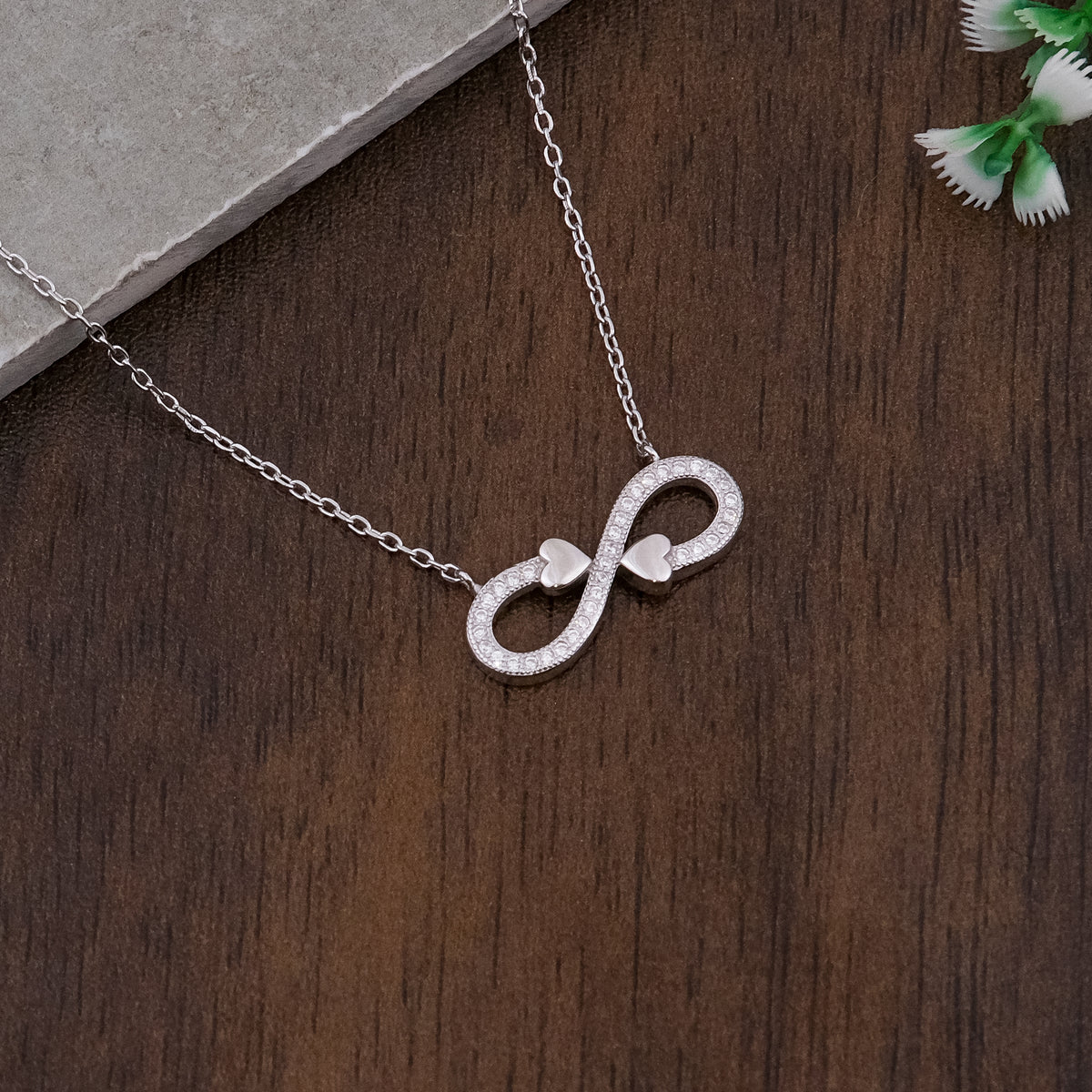 Silver Double Heart Infinity Pendant Chain Set for Women | Elegant Silver Necklace
