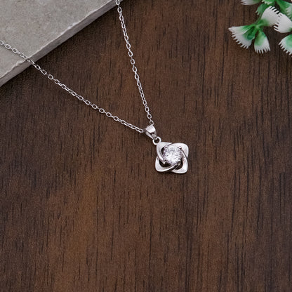 Silver Solitaire Flower Pendant Chain Set
