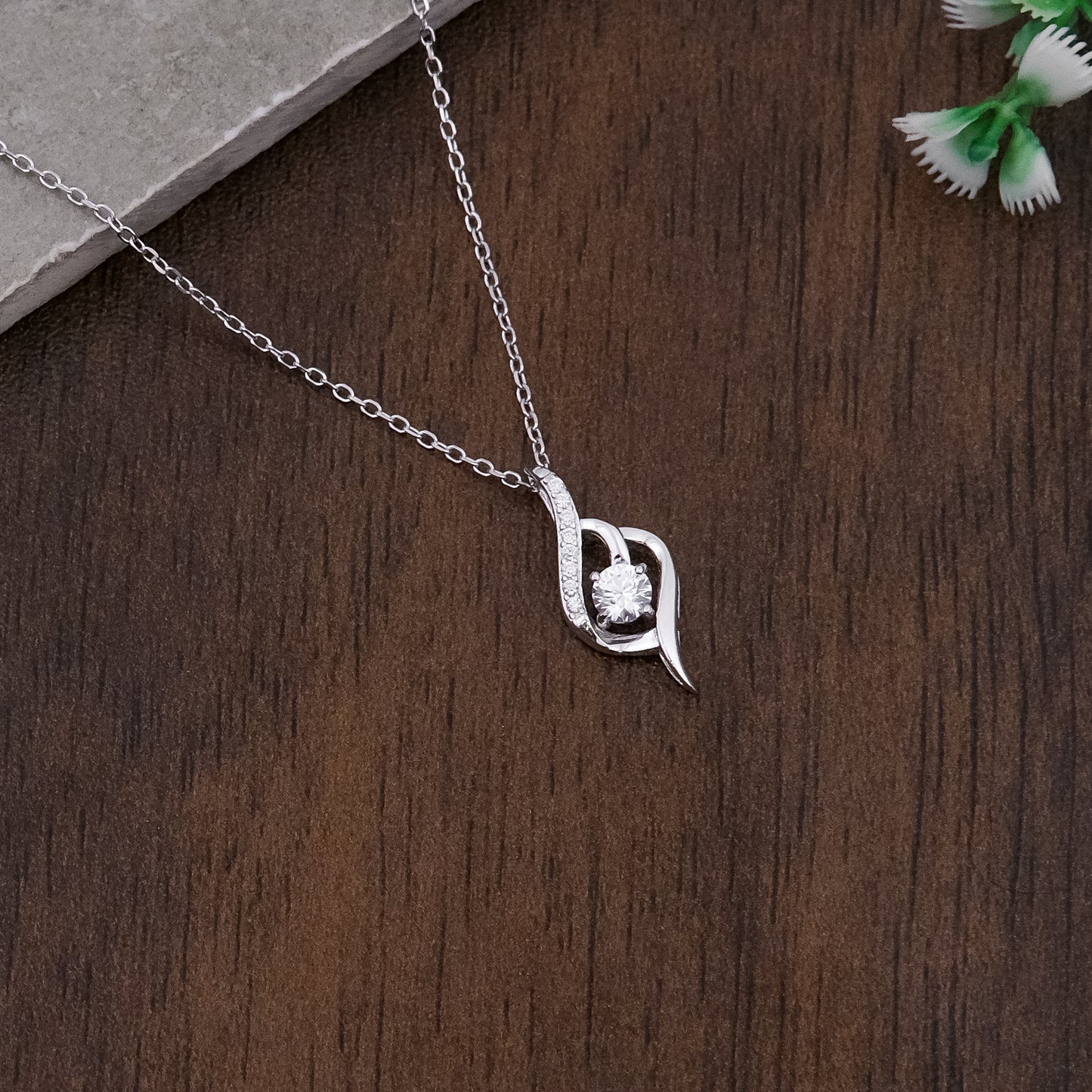 Silver Solitaire Pendant Chain set