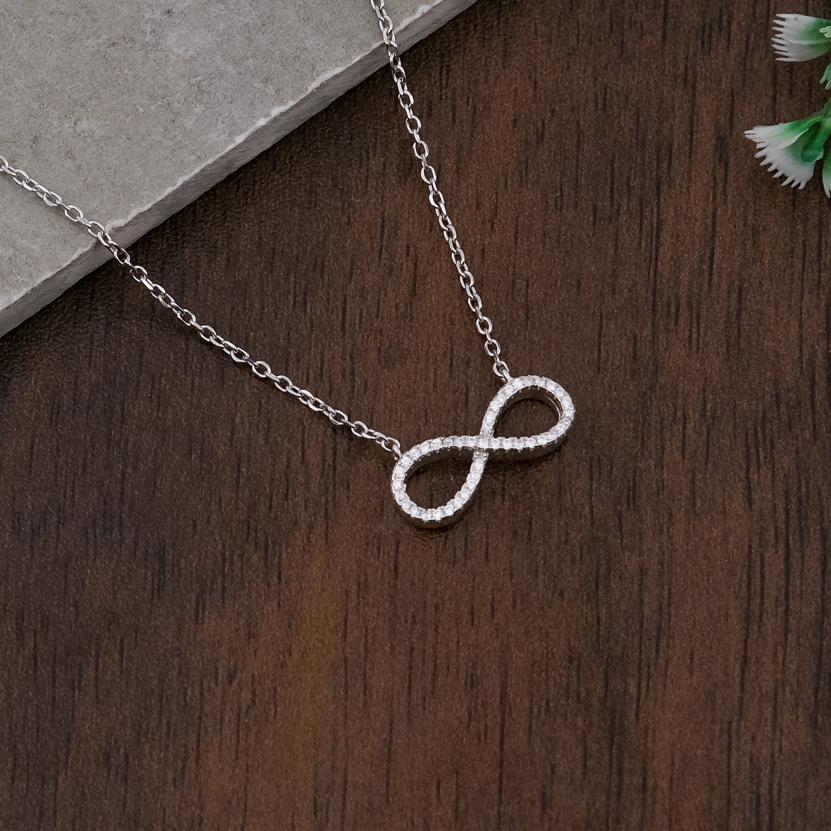 Silver Infinity Pendant Necklace Chain Set for Women