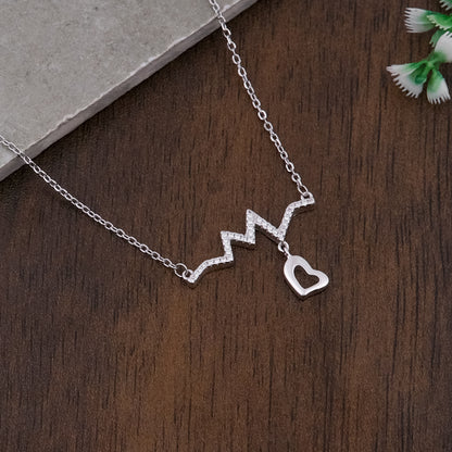 Silver Heartbeat Pendant Chain Set for Women | Elegant Silver Necklace
