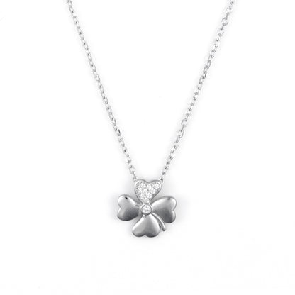 Silver CZ Clover Floral Pendant Chain set