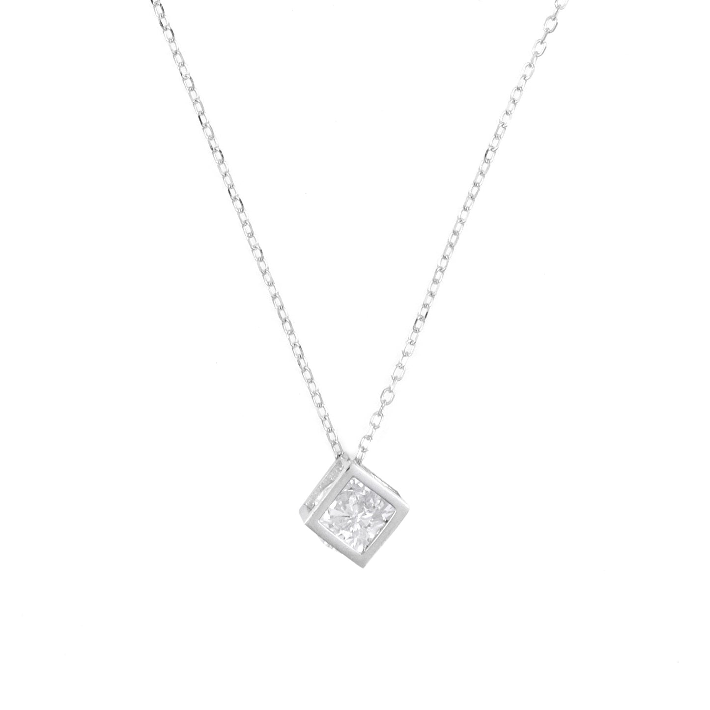 Silver AD Studded Cube Chain Pendant Set