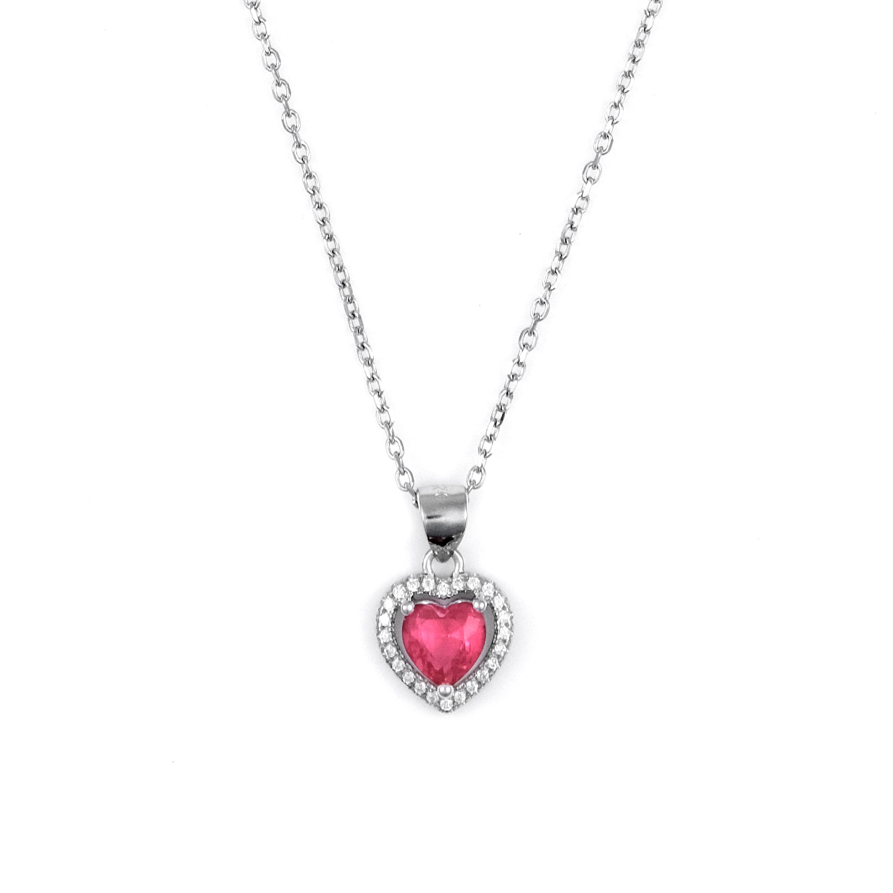 Silver Red Heart Pendant chain set