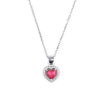 Silver Red Heart Pendant chain set